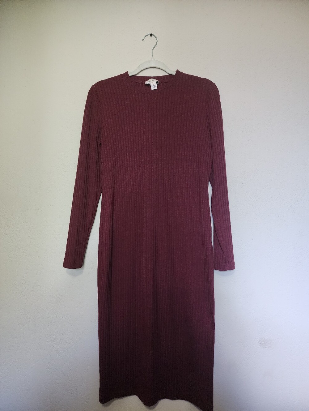 Calvin Klein Ribbed Long-Sleeve Midi Dress - Wine